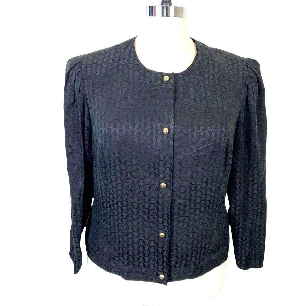 Silk Shirt Jacket Vintage Argenti Womens Black Princess Seam Button Up Size 18